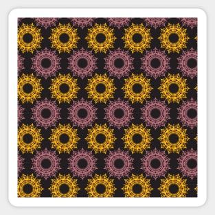 geometric mandala pattern gold and rose pink on black background Sticker